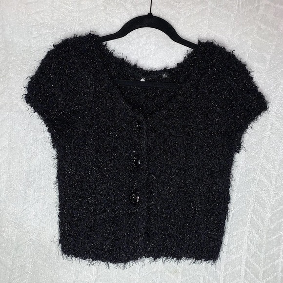 Knitted & Knotted Fuzzy Button Front Crop Cardigan - Picture 1 of 6